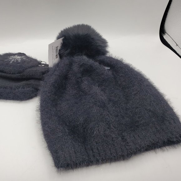 NWT ADULT SEQUIN SNOWFLAKE POM POM HAT SET - Picture 3 of 6